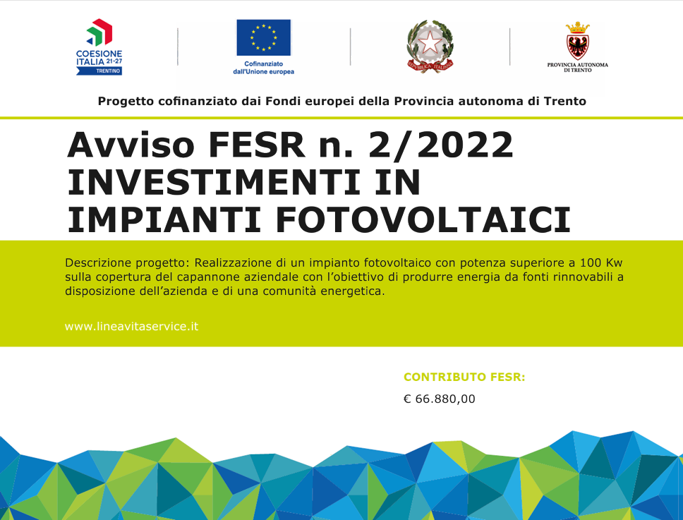 Avviso FESR n. 2/2022 INVESTIMENTI IN IMPIANTI FOTOVOLTAICI