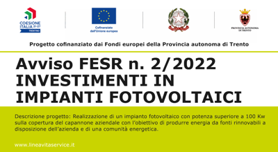 Avviso FESR n. 2/2022 INVESTIMENTI IN IMPIANTI FOTOVOLTAICI